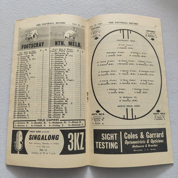 VFL 1962 June 30 Footscray v North Melbourne Football Record