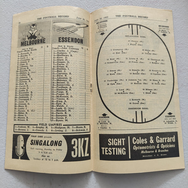 VFL 1962 June 30 Melbourne v Essendon Football Record