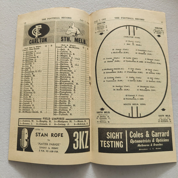 VFL 1962 July 7 Carlton v South Melbourne Football Record