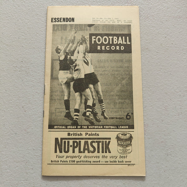 VFL 1962 July 7 Essendon v Collingwood Football Record