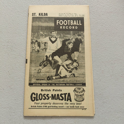 VFL 1962 July 14 St Kilda v Collingwood Football Record