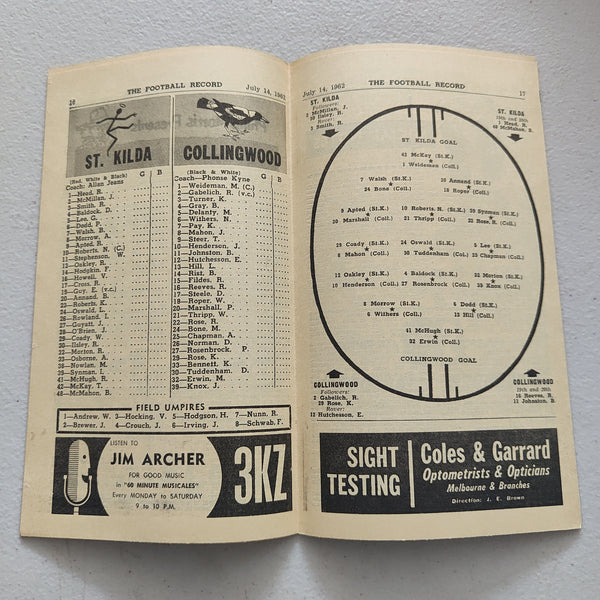 VFL 1962 July 14 St Kilda v Collingwood Football Record