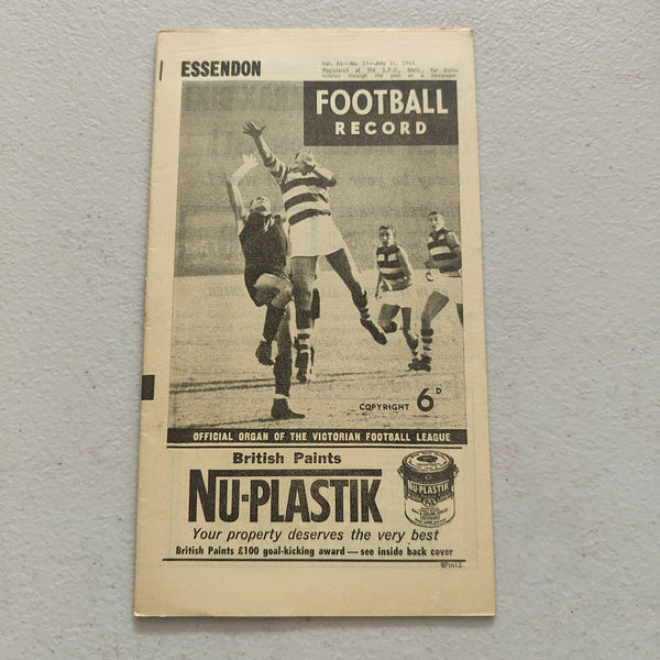 VFL 1962 July 21 Essendon v North Melbourne Football Record