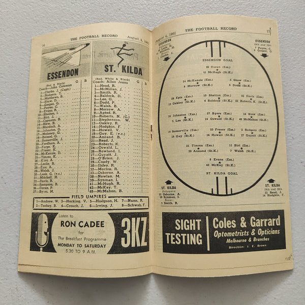 VFL 1962 August 4 Essendon v St Kilda Football Record