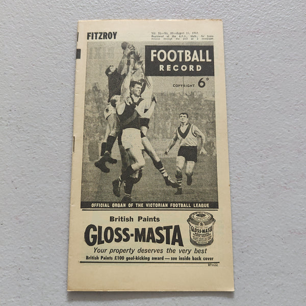 VFL 1962 August 11 Fitzroy v South Melbourne Football Record