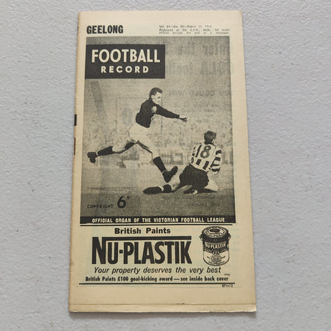 VFL 1962 August 18 Geelong v North Melbourne Football Record