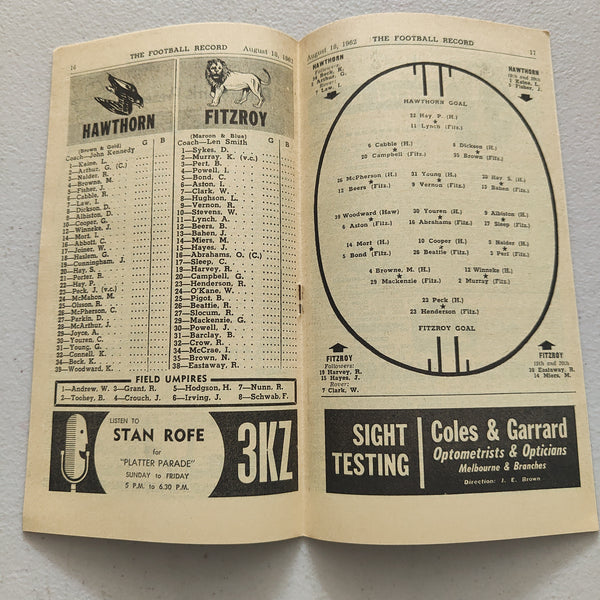 VFL 1962 August 18 Hawthorn v Fitzroy Football Record