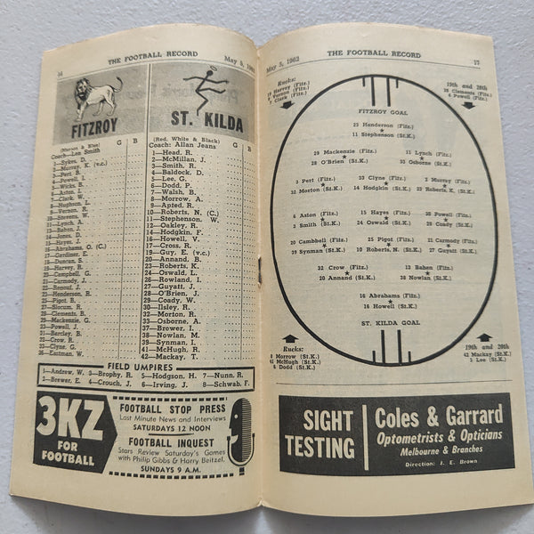 VFL 1962 May 5 Fitzroy v St Kilda Football Record