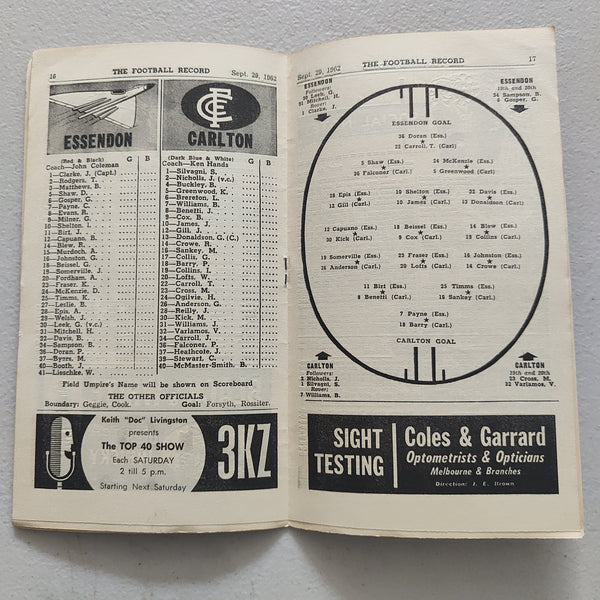 VFL 1962 September 29 Grand Final Essendon v Carlton Football Record