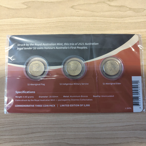 2021 Downies $2 First Nations Australians 3 Coloured Uncirculated Coin Set