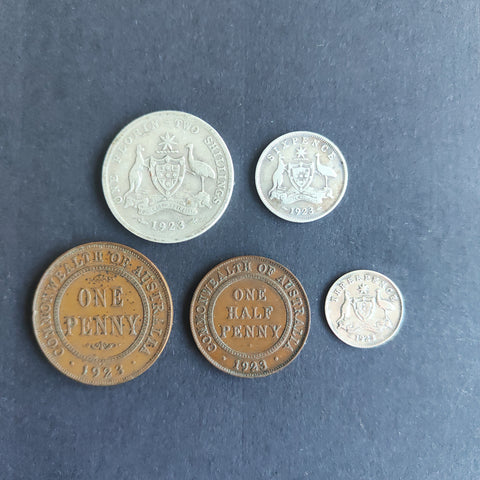 AUSTRALIA 1923 Pre Decimal 5 Coin Set Including Rare Half Penny