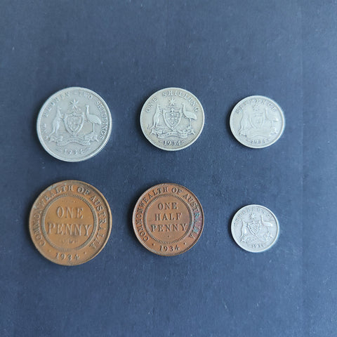 Australia 1934 Pre Decimal 6 Coin Set IDEAL BIRTHDAY GIFT