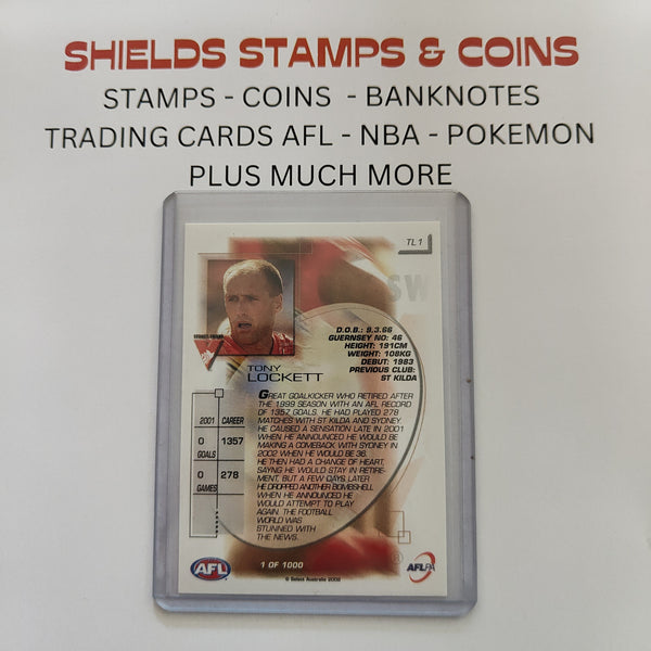 2002 Select Exclusive Second Coming Tribute Card Tony Lockett Sydney TL1