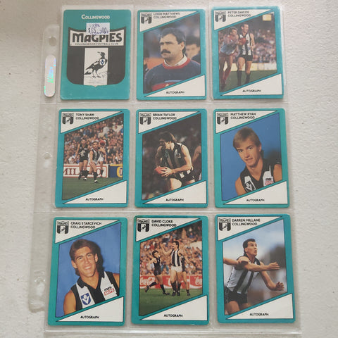 1988 Scanlens Collingwood Magpies Team Set of 10 Cards