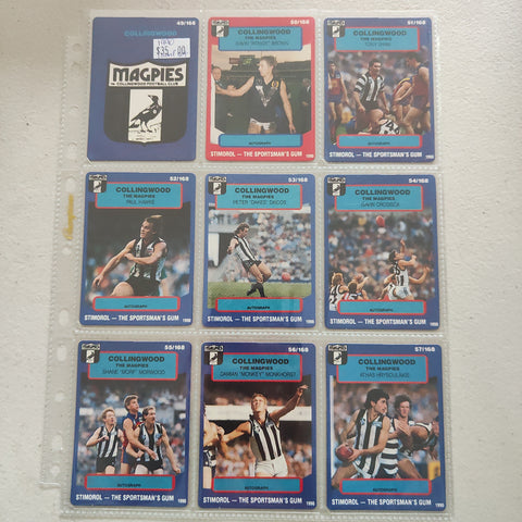 1990 Scanlens Stimorol Collingwood Magpies Team Set of 12 Cards