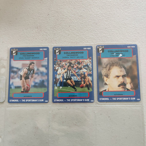 1990 Scanlens Stimorol Collingwood Magpies Team Set of 12 Cards