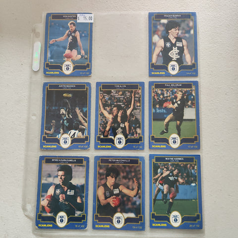 1986 Scanlens VFL Carlton Blues Incomplete Team Set of 10 Cards