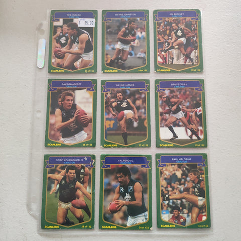 1985 Scanlens VFL Carlton Blues Incomplete Team Set of 10 Cards
