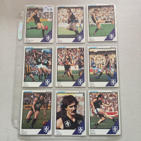1984 Scanlens VFL Carlton Blues Incomplete Team Set of 10 Cards