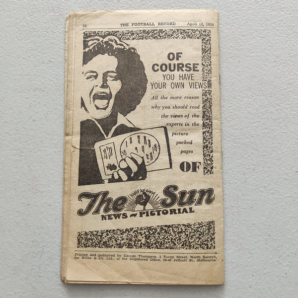 VFL 1958 April 12 Melbourne v Carlton Football Record