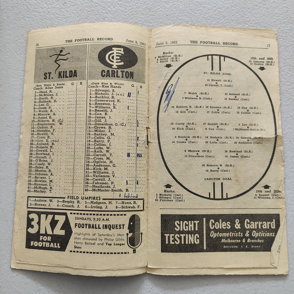 VFL 1962 June 9 St Kilda v Carlton Football Record