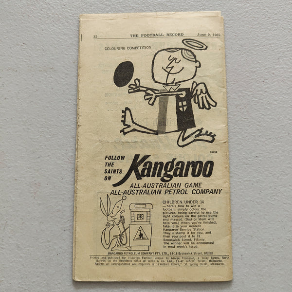 VFL 1962 June 9 St Kilda v Carlton Football Record