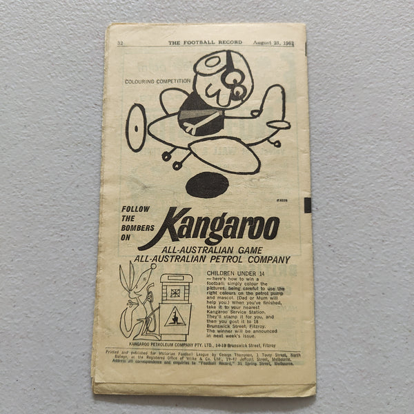 VFL 1962 August 25 Essendon v South Melbourne Football Record