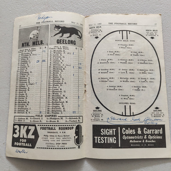 VFL 1963 May 11 North Melbourne v Geelong Football Record