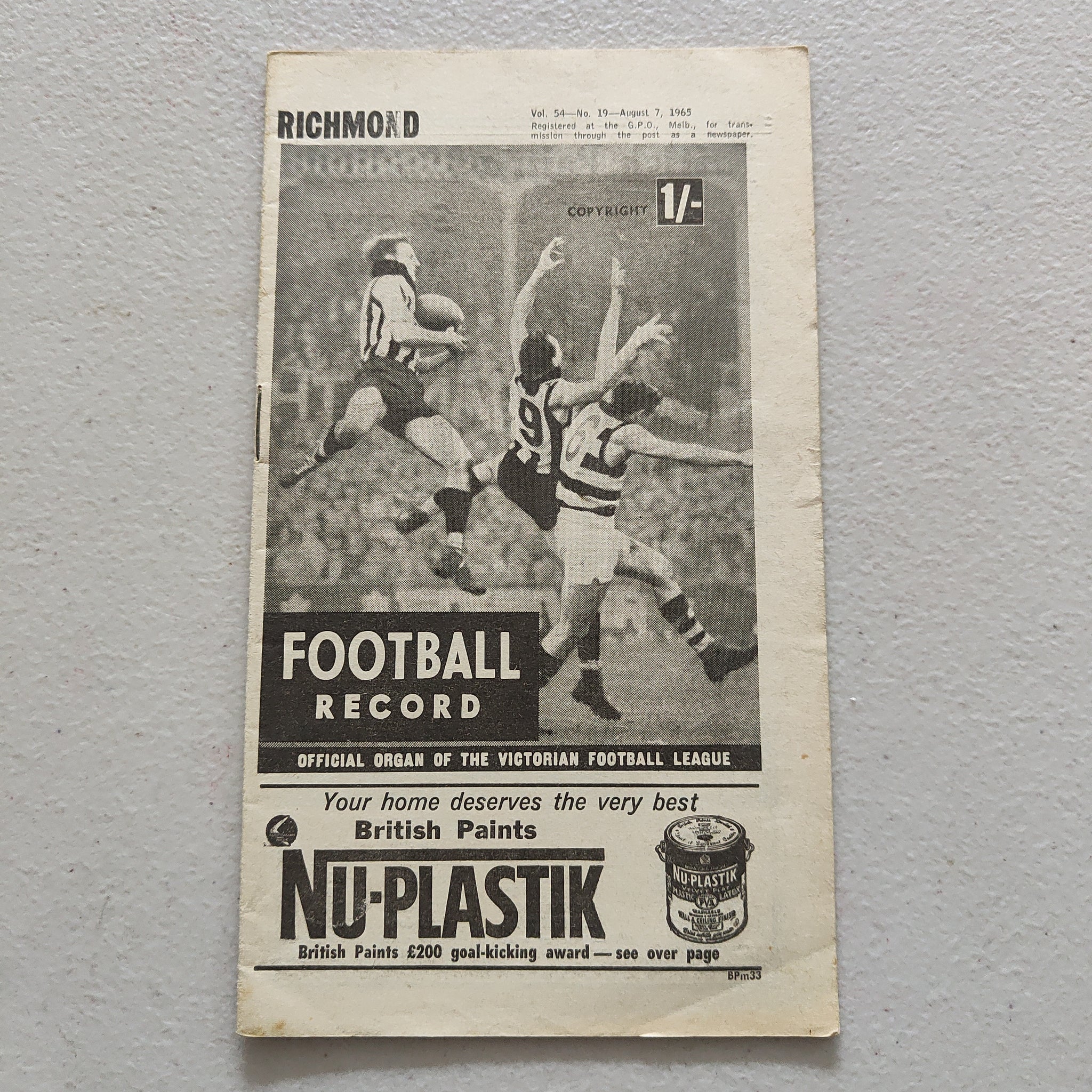 VFL 1965 August 7 Richmond v Essendon Football Record