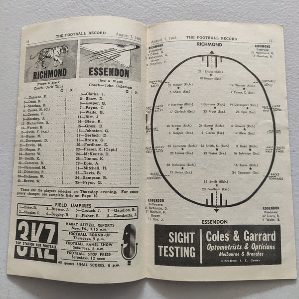 VFL 1965 August 7 Richmond v Essendon Football Record