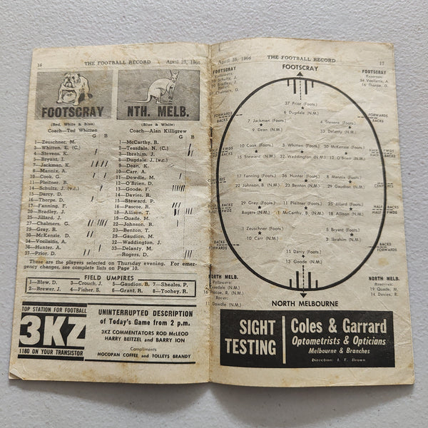 VFL 1966 April 25 Footscray v North Melbourne Football Record