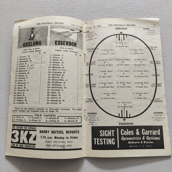 VFL 1966 July 16 Geelong v Essendon Football Record