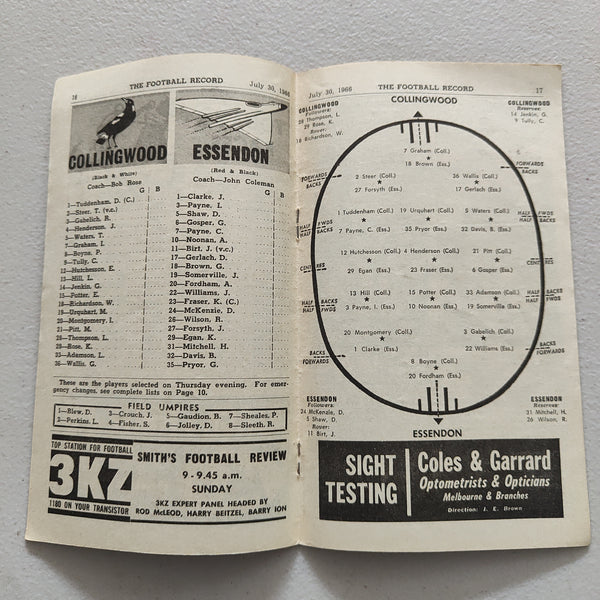 VFL 1966 July 30 Collingwood v Essendon Football Record