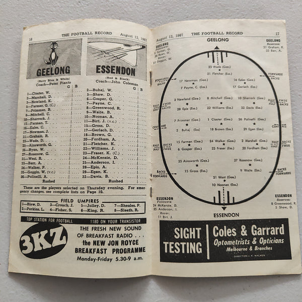 VFL 1967 August 12 Geelong v Essendon Football Record