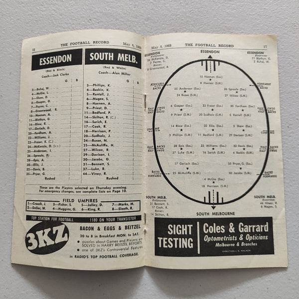 VFL 1968 May 4 Essendon v South Melbourne Football Record