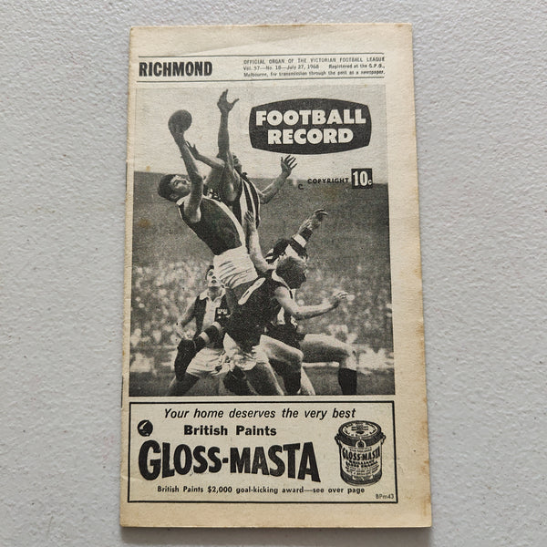 VFL 1968 July 27 Richmond v St Kilda Football Record