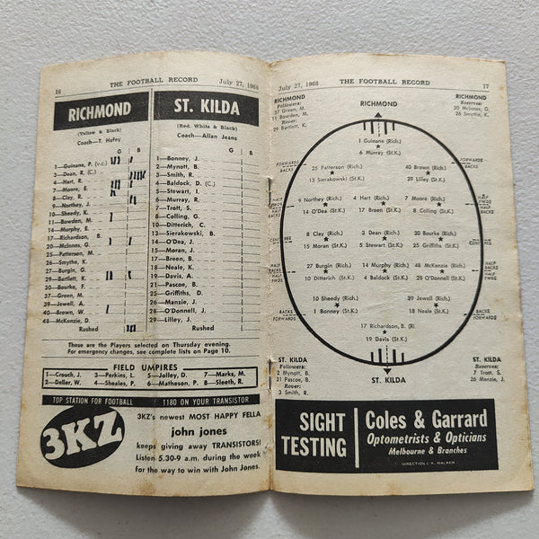 VFL 1968 July 27 Richmond v St Kilda Football Record