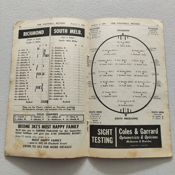 VFL 1968 August 3 Richmond v South Melbourne Football Record