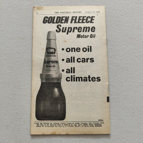 VFL 1968 August 10 North Melbourne v Richmond Football Record