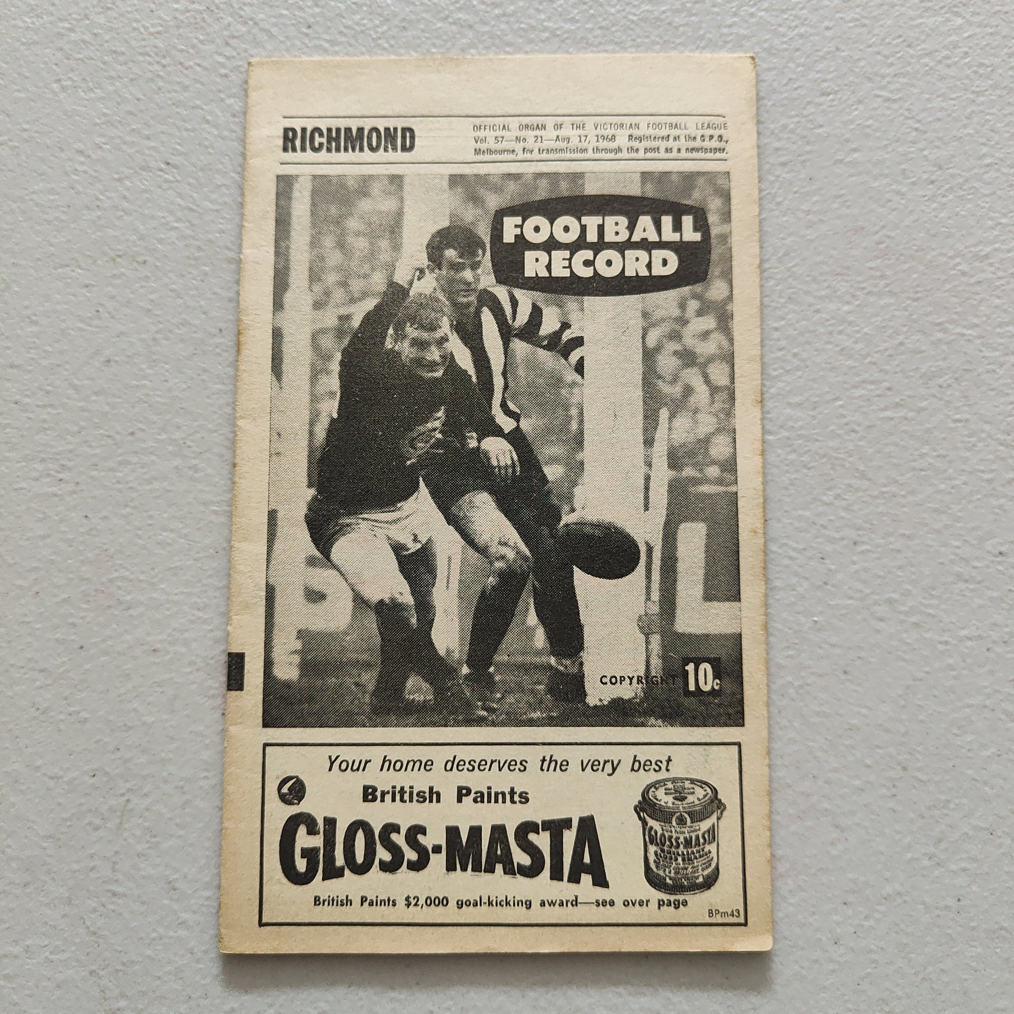 VFL 1968 August 17 Richmond v Essendon Football Record – Shields Stamps ...