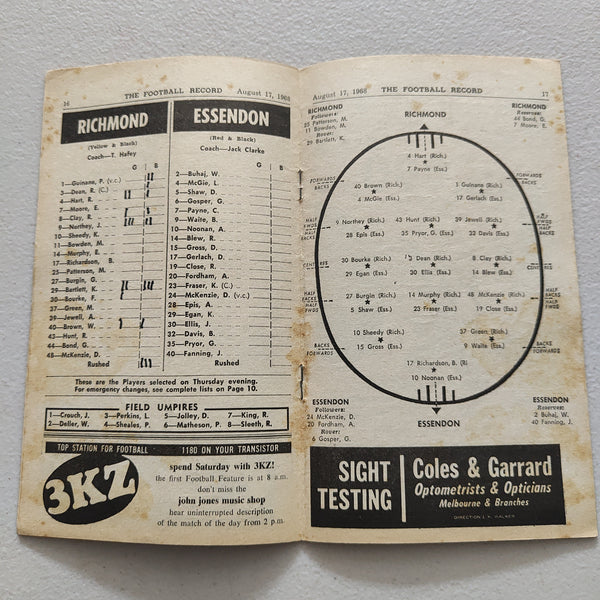 VFL 1968 August 17 Richmond v Essendon Football Record