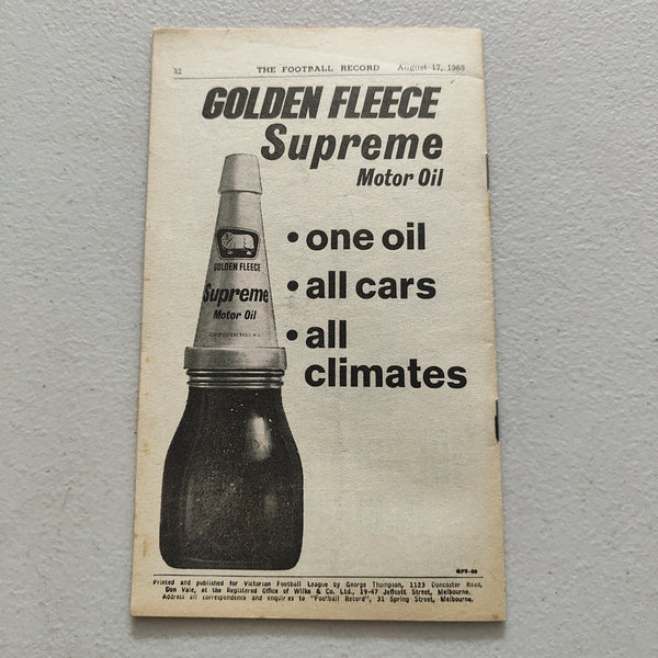 VFL 1968 August 17 Richmond v Essendon Football Record