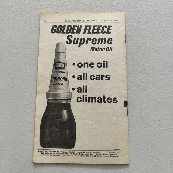 VFL 1968 August 24 Geelong v North Melbourne Football Record