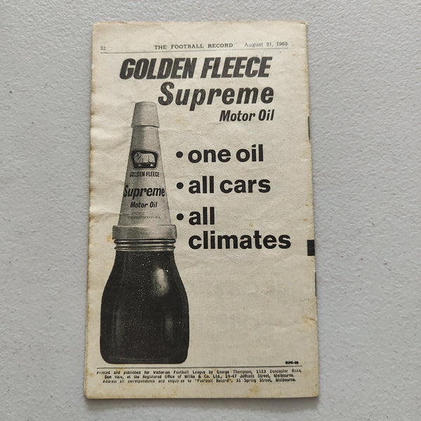 VFL 1968 August 31 St Kilda v Geelong Football Record