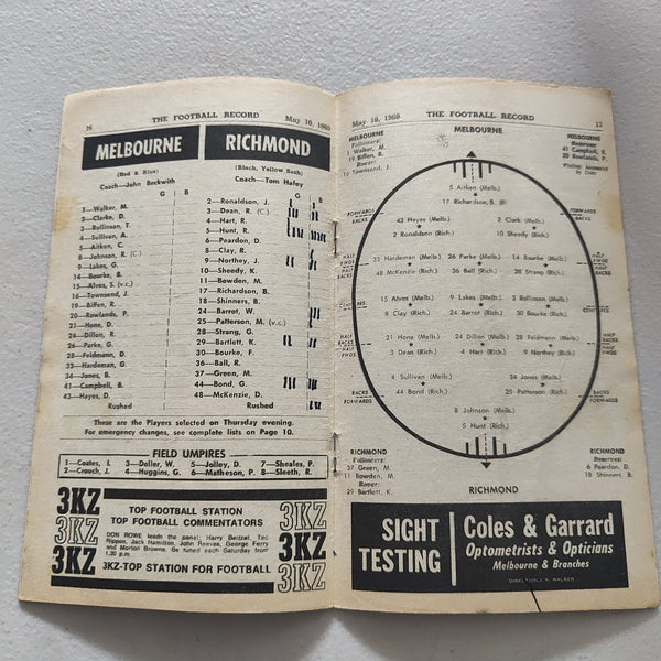 VFL 1969 May 10 Melbourne v Richmond Football Record