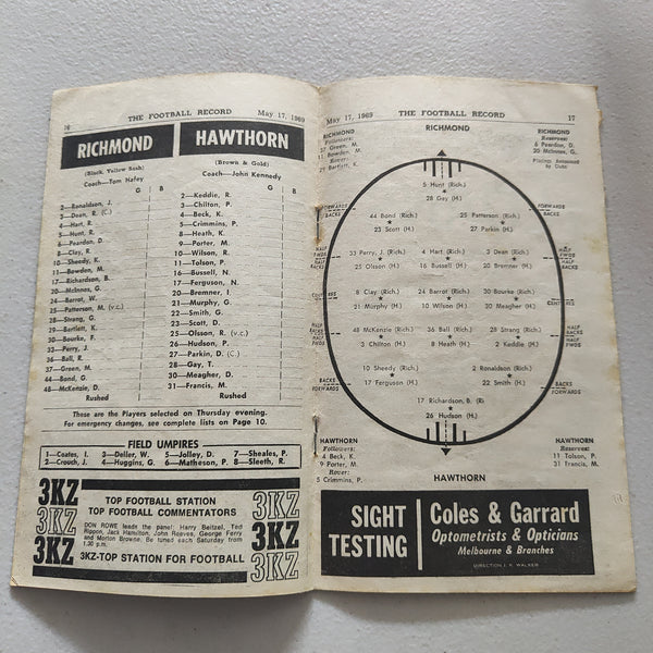 VFL 1969 May 17 Richmond v Hawthorn Football Record