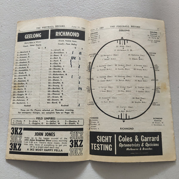 VFL 1969 June 21 Geelong v Richmond Football Record