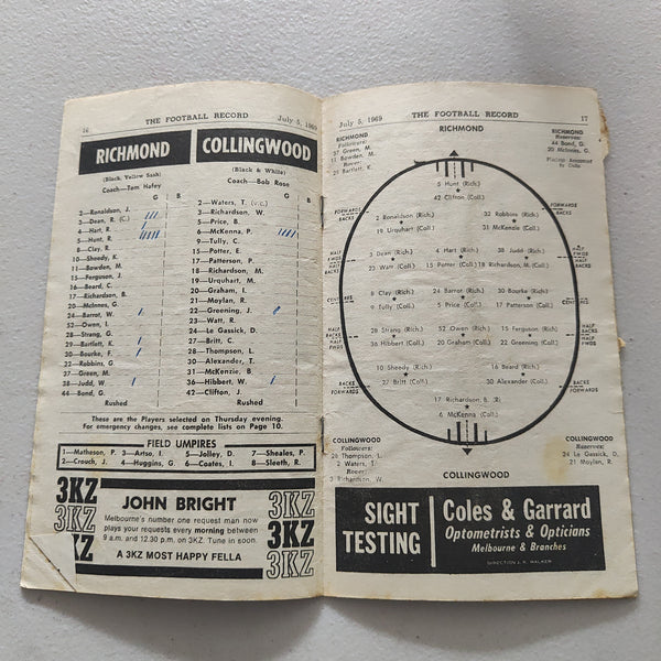 VFL 1969 July 5 Richmond v Collingwood Football Record