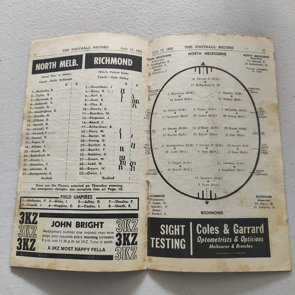 VFL 1969 July 12 North Melbourne v Richmond Football Record