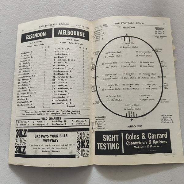 VFL 1969 July 19 Essendon v Melbourne Football Record